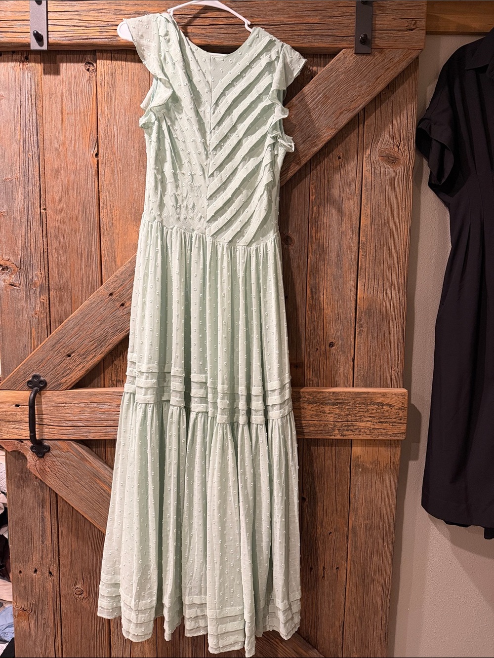 bohme Mint Green Textured Maxi Dress with Ruffled Cap Sleeves